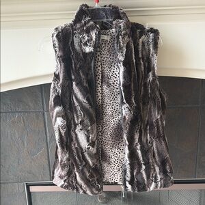 Erin London Faux Fur Zip Front Vest - Brown & Cream